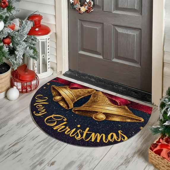 Apmemiss Semicircle Christmas Doormat 20x24 Inch, Non-Slip Absorbent Half Moon Holiday Rug for Front Door, Kitchen, Bathroom, Washable Polyester Mat with Anti-Fatigue Cushion for Indoor Outdoor Decor
