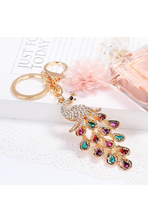 Apmemiss Valentines Day Gifts for Women Beautiful Peacock Rhinestone Key Chain Crystal Purse Keychain Bag Key Ring