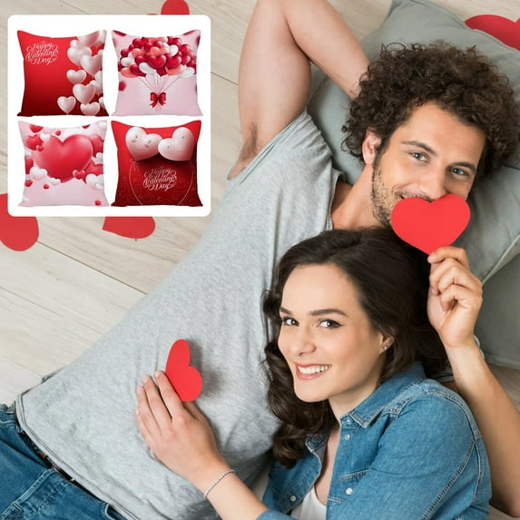 Apmemiss Valentines Day Throw Pillow Covers Set of 4 Heart Love Pillows Cover 18x18 Inch Pink Red Valentine Decorative Pillowcase Wedding Cushion Cover Gift for Girlfriend Mother Sofa Bed Room Decor