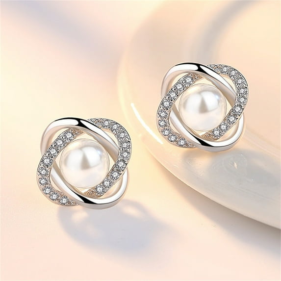 Apmemiss Women's Pearl Stud Earrings Silver Plated Earrings Ear Clips Fashion Earrings
