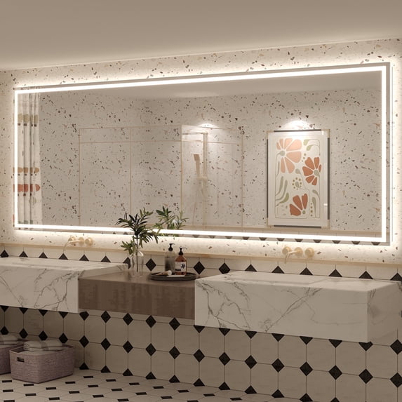 GODCHAR 110"x40" LED Bathroom Mirror, 24V Pro Backlit & Frontlit Vanity Mirror, UL Certified Anti-Fog Dimmable