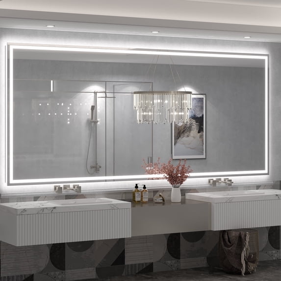 GODCHAR 110x48" LED Bathroom Mirror, 24V Pro Backlit & Frontlit Vanity Mirror, UL Certified Anti-Fog Dimmable