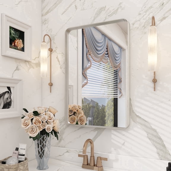 GODCHAR 16x24 inch Shatterproof Bathroom Mirror, Metal Framed Wall Vanity Mirror