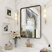 Apmir 28x20 inch Rectangular Wall Black Mirrors for Bathroom Vanity Mirror Tempered Glass
