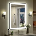thumbnail image 1 of GODCHAR 28x20 inch Black Framed Bathroom Mirror with Front&Backlit, AntiFog Wall Mirror with 3 Color Dimmable, Memory and Tempered Glass, 1 of 10
