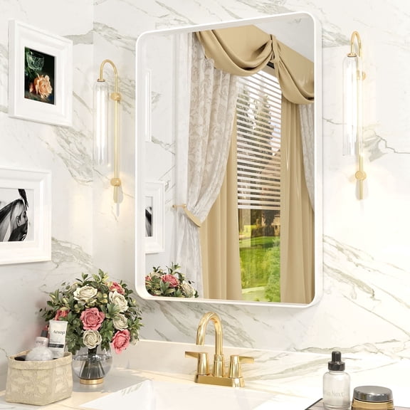 GODCHAR 28x20 inch Shatterproof Bathroom Mirror, Metal Framed Wall Vanity Mirror