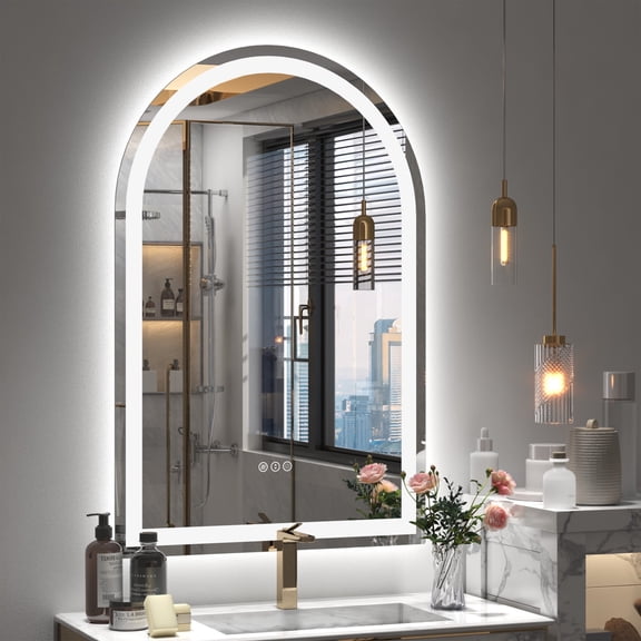 GODCHAR 30x20 Arched LED Vanity Mirror Ultra-Bright 3 Color Temperatures, Anti-Fog, Waterproof for Bathroom