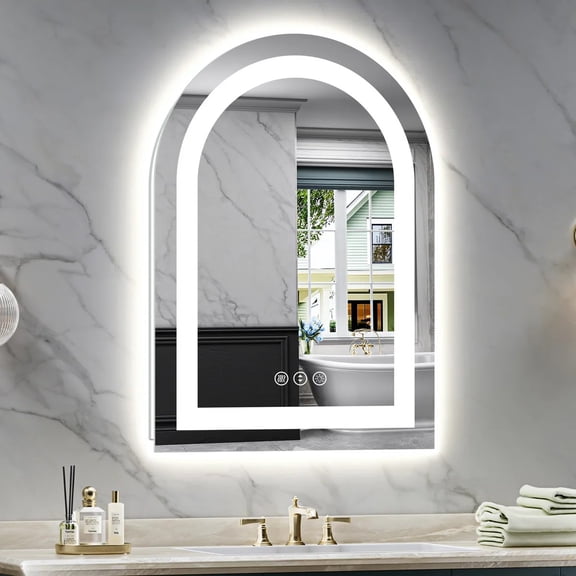 GODCHAR 30x22 Arched LED Vanity Mirror Ultra-Bright 3 Color Temperatures, Anti-Fog, Waterproof for Bathroom