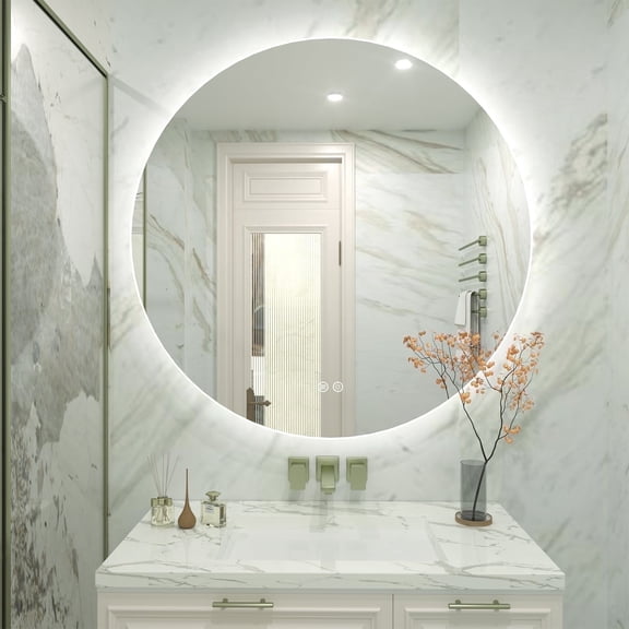 32 Inch Backlit Round LED Wall Mirror, Frameless LED Anti-Fog Bathroom Vanity Mirror, Dimmable 3 Colors, Memory Function