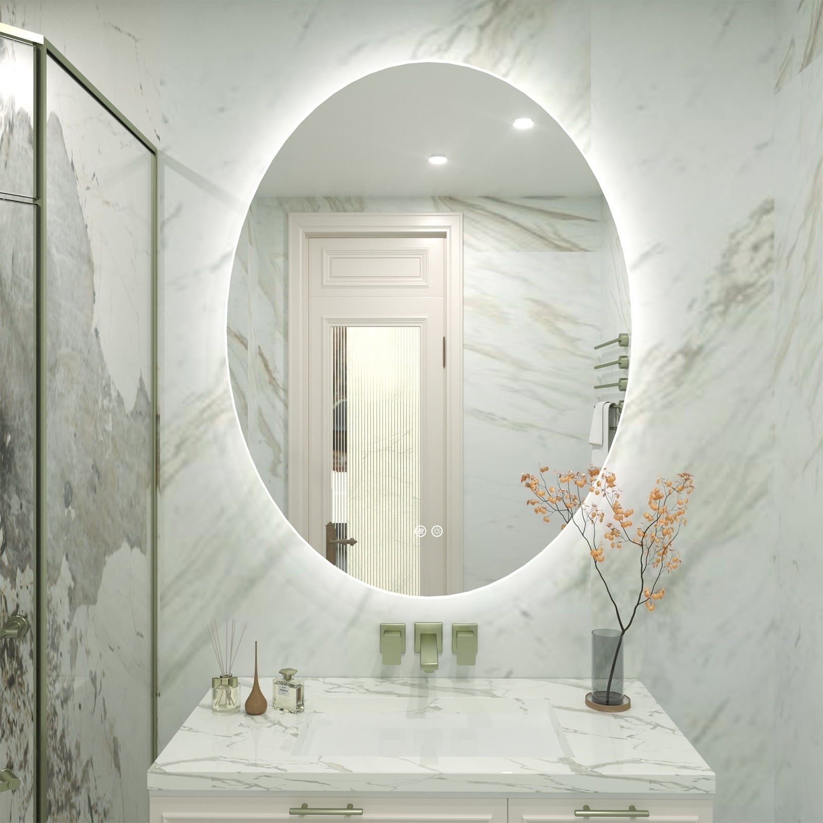 LED Oval Bathroom Mirror With Lights – 20x30 Inch Anti-Fog, Dimmable Touch, Crystal Sand Design
