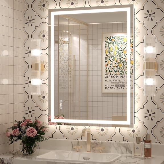 Apmir 24"x32" UL Listed LED Bathroom Mirror, Front and Backlit, Anti-Fog, 3 Color Temperature, Dimmable