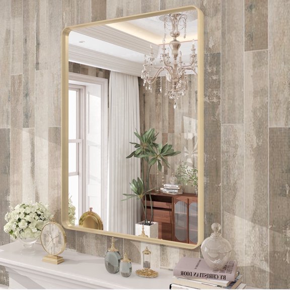 GODCHAR 32x24 inch Shatterproof Bathroom Mirror, Metal Framed Wall Vanity Mirror