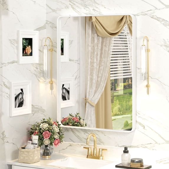 GODCHAR 32x24 inch Shatterproof Bathroom Mirror, Metal Framed Wall Vanity Mirror