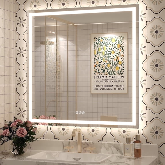 GODCHAR 32"x32" LED Bathroom Mirror, 24V Pro Backlit & Frontlit Vanity Mirror, UL Certified Anti-Fog Dimmable