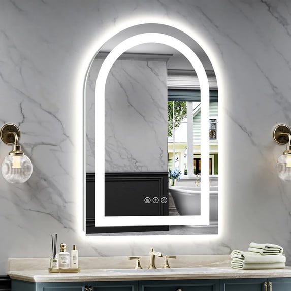 GODCHAR 36x24 Arched LED Vanity Mirror Ultra-Bright 3 Color Temperatures, Anti-Fog, Waterproof for Bathroom