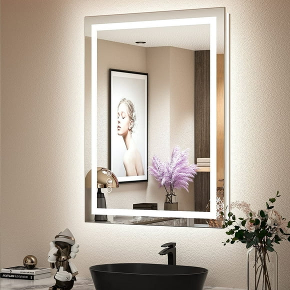Apmir 36x24" Super Bright Bathroom Mirror with LED Front & Back Lights, Anti-Fog, Dimmable, 3-Color Memory Function