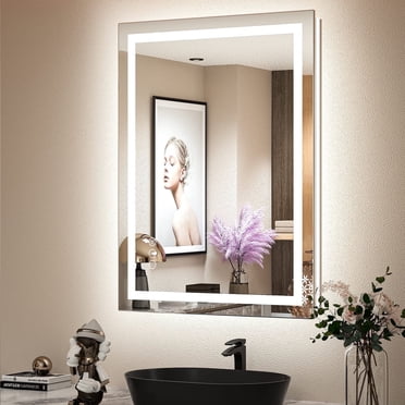GANPE LED Sensor Mirror, 24 inch Round Wall Mounted Mirror with Lights ...