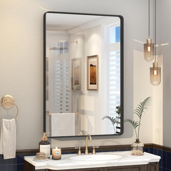 GODCHAR 24"x36" Multiple Sizes Metal Framed Bathroom Mirror Tempered Glass Anti-Rust Black