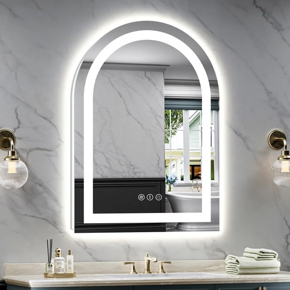 GODCHAR 36x26 Arched LED Vanity Mirror, Ultra-Bright Dual Lighting, 3 Color Temperatures, Anti-Fog, Waterproof for Bathroom