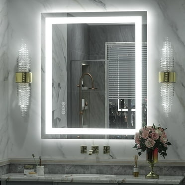Apmir 36x30" Super Bright Bathroom Mirror with LED Front & Back Lights, Anti-Fog, Dimmable, 3-Color Memory Function