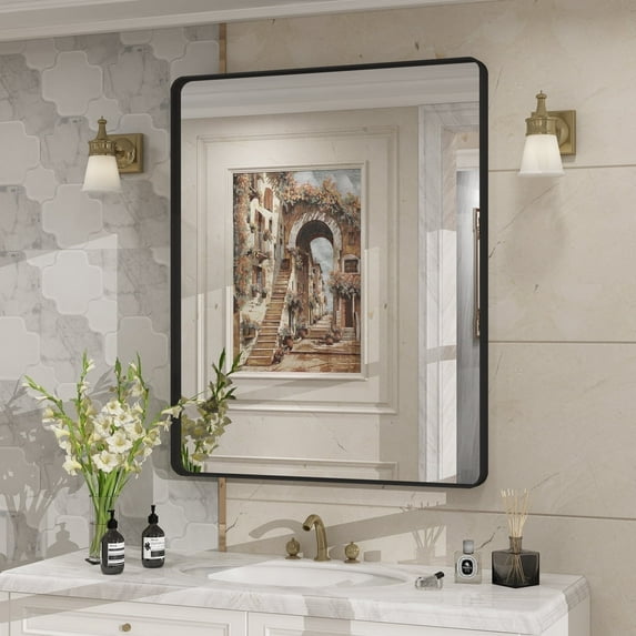 Apmir 36x30 inch Bathroom Vanity Mirror with Aluminum Alloy Framed, Tempered Glass, Wall Mounted