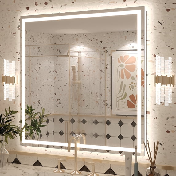 GODCHAR 36"x36" LED Bathroom Mirror, 24V Pro Backlit & Frontlit Vanity Mirror, UL Certified Anti-Fog Dimmable