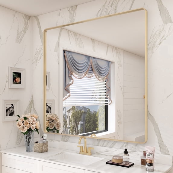 GODCHAR 36x36 inch Shatterproof Bathroom Mirror, Metal Framed Wall Vanity Mirror