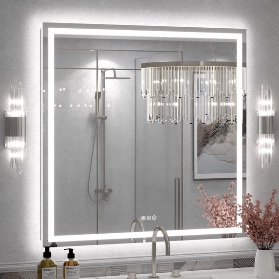 GODCHAR 38"x38" LED Bathroom Mirror, 24V Pro Backlit & Frontlit Vanity Mirror, UL Certified Anti-Fog Dimmable