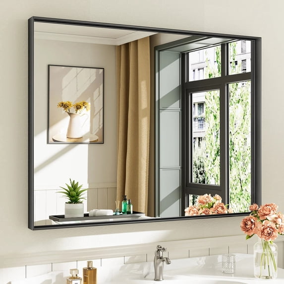 GODCHAR 40"x 30" Bathroom Vanity Mirror Rectangular Metal Frame French Cleat Mounted Wall Mirror Tempered Glass