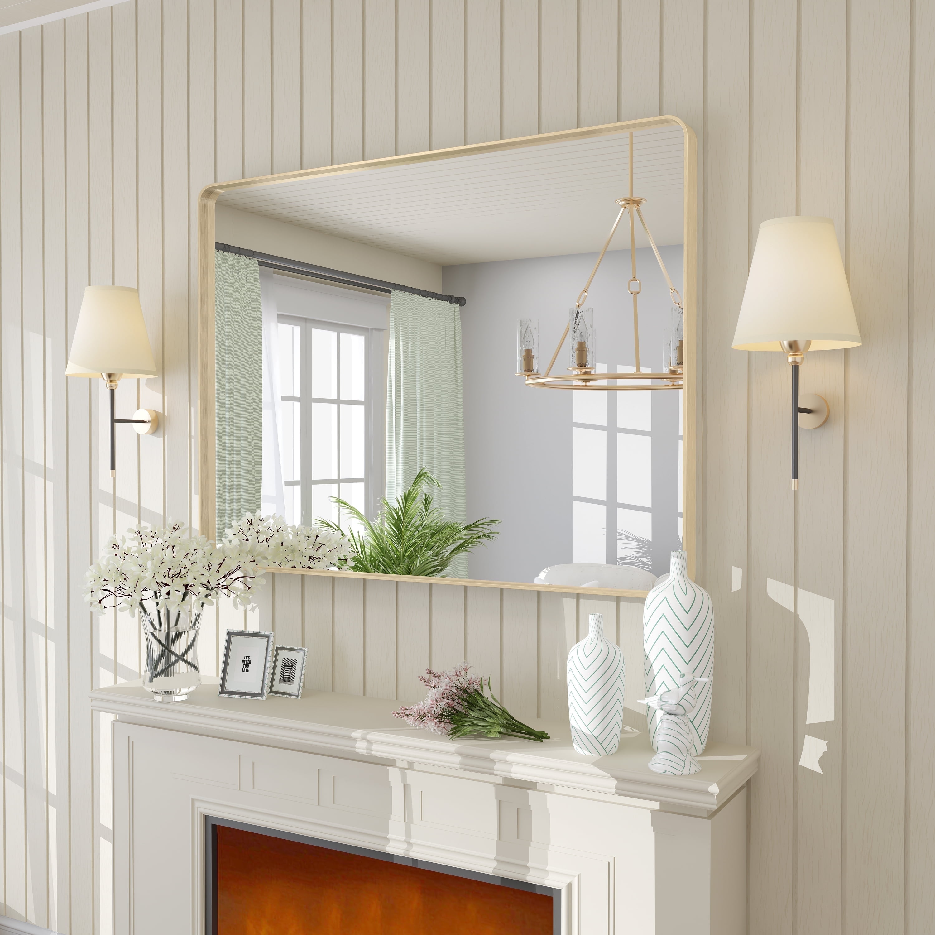 Apmir 40x30 inch Rectangular Wall Mirror,Gold Mirrors for Bathroom