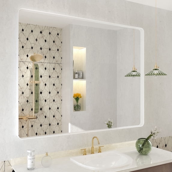 GODCHAR 40x32 inch Shatterproof Bathroom Mirror, Metal Framed Wall Vanity Mirror