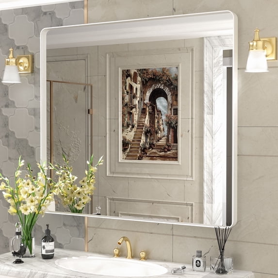 GODCHAR 40x36 inch Shatterproof Bathroom Mirror, Metal Framed Wall Vanity Mirror