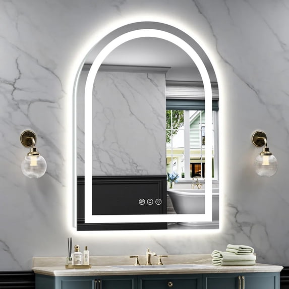 GODCHAR 44x32 Arched LED Vanity Mirror, Ultra-Bright Dual Lighting, 3 Color Temperatures, Anti-Fog, Waterproof for Bathroom