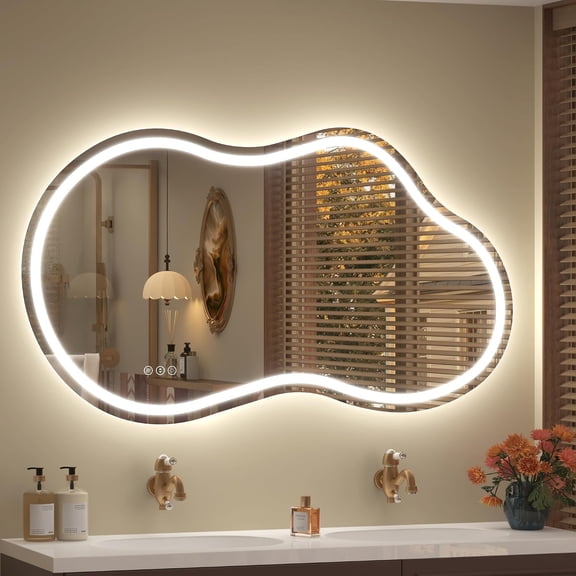 GODCHAR UL Certified 48"x 27" Asymmetrical LED Bathroom Mirror Frontlit & Backlit