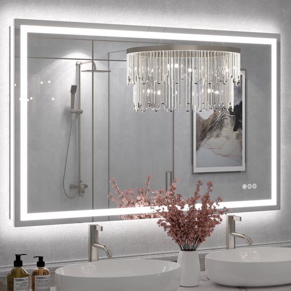 GODCHAR 48"x30" LED Bathroom Mirror, 24V Pro Backlit & Frontlit Vanity Mirror, UL Certified Anti-Fog Dimmable