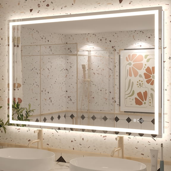 GODCHAR 48"x32" LED Bathroom Mirror, 24V Pro Backlit & Frontlit Vanity Mirror, UL Certified Anti-Fog Dimmable