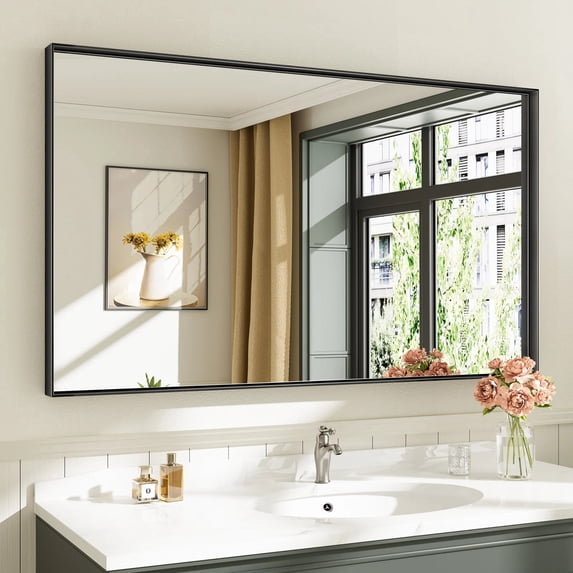 GODCHAR 51"x 30" Bathroom Vanity Mirror Rectangular Metal Frame French Cleat Mounted Wall Mirror Tempered Glass