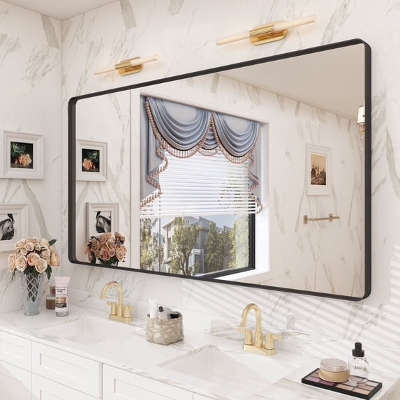 GODCHAR 55x30 inch Shatterproof Bathroom Mirror, Metal Framed Wall Vanity Mirror