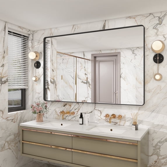 GODCHAR 55x36 inch Shatterproof Bathroom Mirror, Metal Framed Wall Vanity Mirror