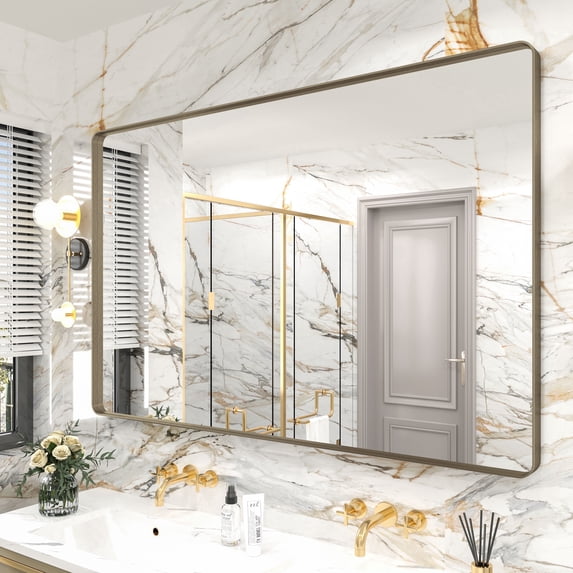 GODCHAR 55x36 inch Shatterproof Bathroom Mirror, Metal Framed Wall Vanity Mirror