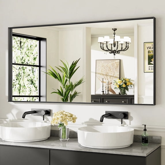 GODCHAR 60"x 30" Bathroom Vanity Mirror Rectangular Metal Frame French Cleat Mounted Wall Mirror Tempered Glass