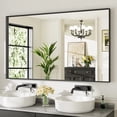 thumbnail image 1 of GODCHAR 60"x 36" Bathroom Vanity Mirror Rectangular Metal Frame French Cleat Mounted Wall Mirror Tempered Glass, 1 of 10