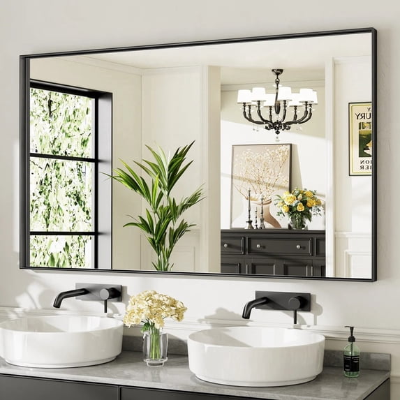 GODCHAR 60"x 36" Bathroom Vanity Mirror Rectangular Metal Frame French Cleat Mounted Wall Mirror Tempered Glass