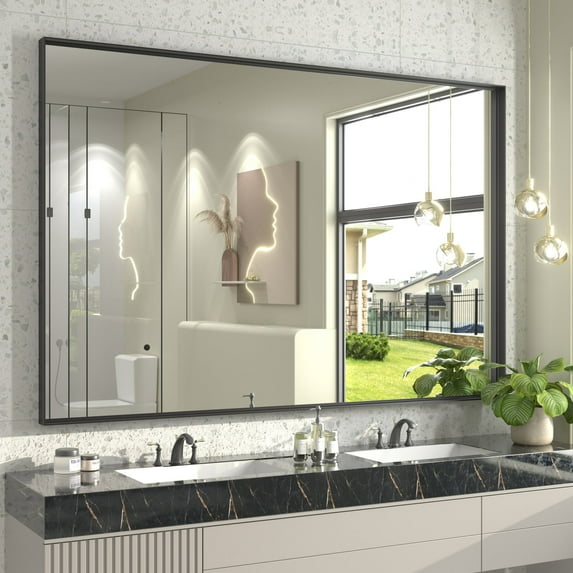 Apmir 60"x 40" Bathroom Vanity Mirror Rectangular Metal Frame French