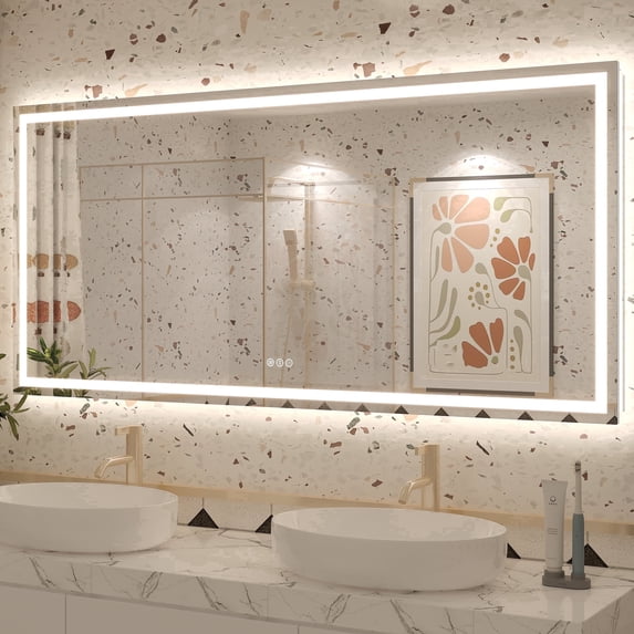 GODCHAR 60"x28" LED Bathroom Mirror, 24V Pro Backlit & Frontlit Vanity Mirror, UL Certified Anti-Fog Dimmable