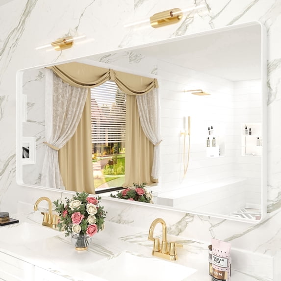 GODCHAR 60x28 inch Shatterproof Bathroom Mirror, Metal Framed Wall Vanity Mirror