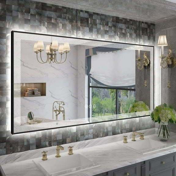 Apmir 60x30 Super Bright Front and Back LED Lighted Anti-Fog Wall Bathroom Vanity Mirror in Tempered Glass & ETL