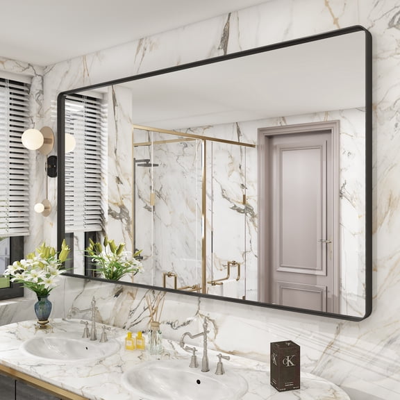GODCHAR 60"x36" Multiple Sizes Metal Framed Bathroom Mirror Tempered Glass Anti-Rust Black