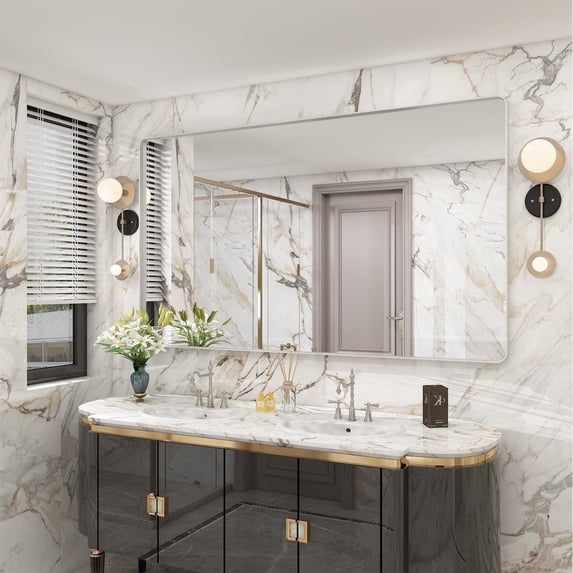 GODCHAR 60x36 inch Shatterproof Bathroom Mirror, Metal Framed Wall Vanity Mirror