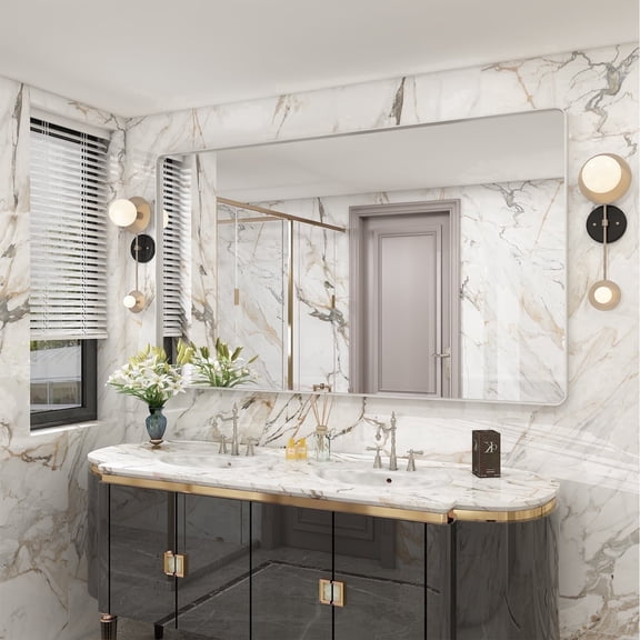 GODCHAR 60x36 inch Shatterproof Bathroom Mirror, Metal Framed Wall Vanity Mirror